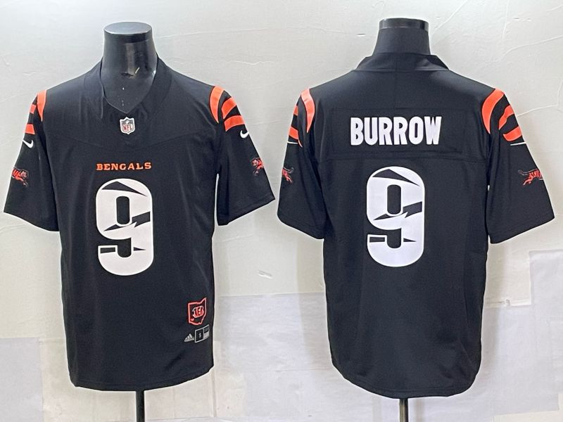 Men 2025 Cincinnati Bengals #9 Burrow Black Throwback Nike Limited NFL Jersey style 01